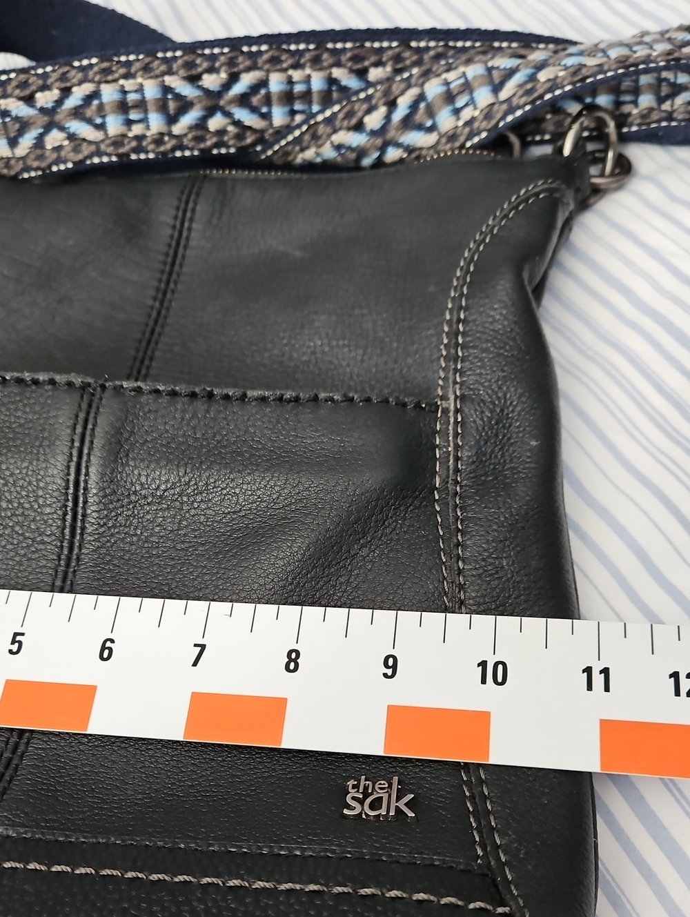 The Sak " LUCIA" Black Leather Crossbody with Woven Blue Accent Strap - Picture 11 of 17